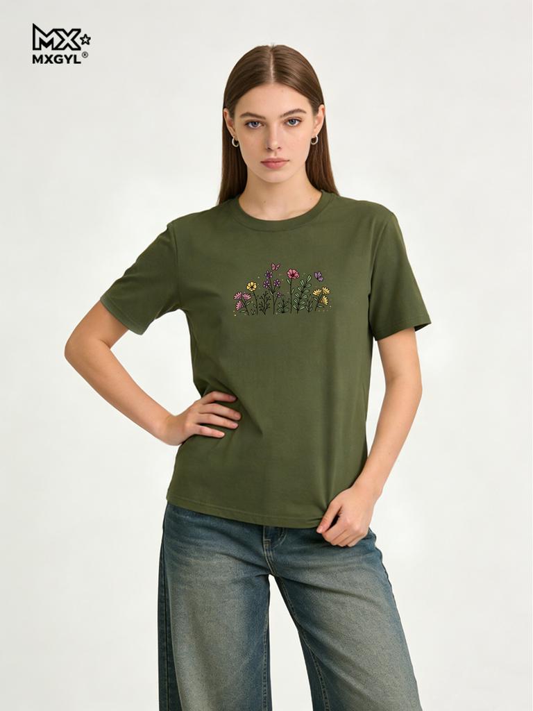 2026 New Style Colorful Blooms Tee - Spring In A Shirt Style With Nature Shirts Graphic T Shirts Women Clothing Tops