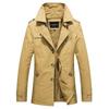 Men's Washed Cotton Fleece-Lined Mid-Length Trench Coat - Casual Autumn/Winter Outerwear