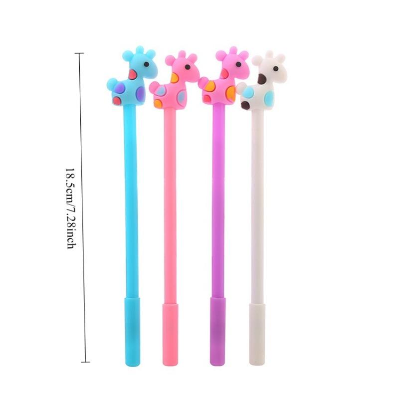 1Pc Cute Giraffe Topper Gel Pens 0.5mm Fine Point, Macaron Color Assortment, Smooth Black Ink Writing Pens, Kawaii Animal Decor Stationery, Creative L