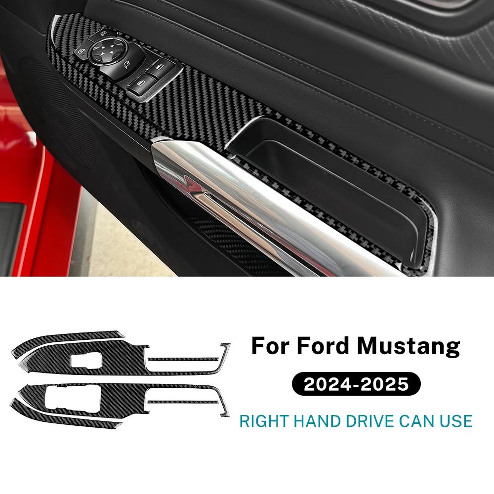 För Ford Mustang Dark Horse EcoBoost GT S650 2024 2025 2026 Äkta Mjuk Kolfiberklistermärke Bil Dörr Fönster Knapp Panel Trim