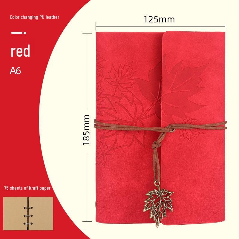 Maple Leaf Retro Loose-Leaf Notebook with Customizable Logo and Skin-Feel Cover