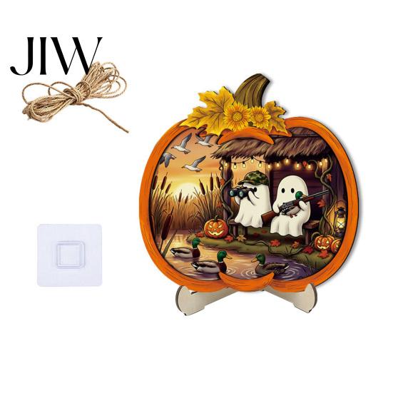 Festive Decor Halloween Door Sign, Glowing Ghost Hanging Decor, Wooden LED Window Party Decorations Ornament for Party, Spooky Wall Pendant