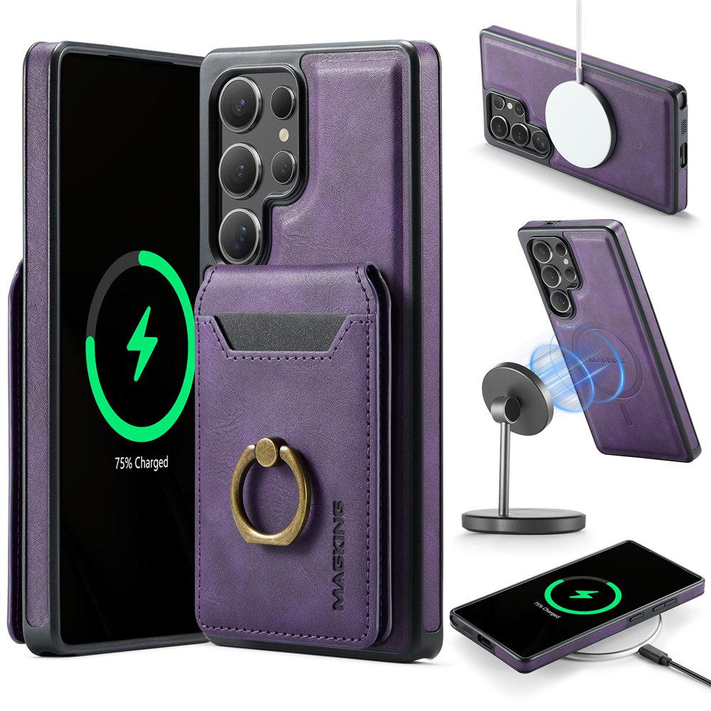 2 in 1 Detachable Magnetic Leather Case For Samsung Galaxy S25 S24 Plus S23 Ultra Magsafe Wireless Charge Ring Cards Cover