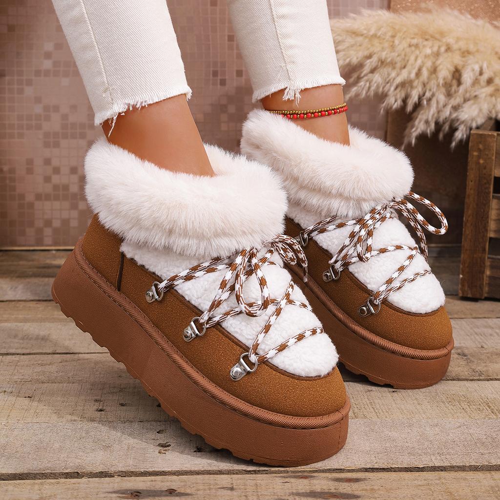 Mode Nya Vinter Kvinnor Snökängor Pälsiga Mockastövlar Casual Mjuka Varma Plysch Ankelkänga Kvinnlig Utomhus Fluffig Platå Kort Botines