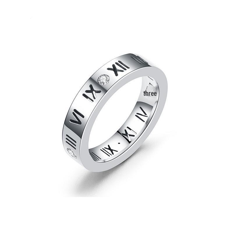 

Luxurious Titanium Steel Couple Rings: Women s Trendy Design and Men s Inlaid Roman Numerals with Zircon – Popular Korean Jewelry Size 11 серебряный