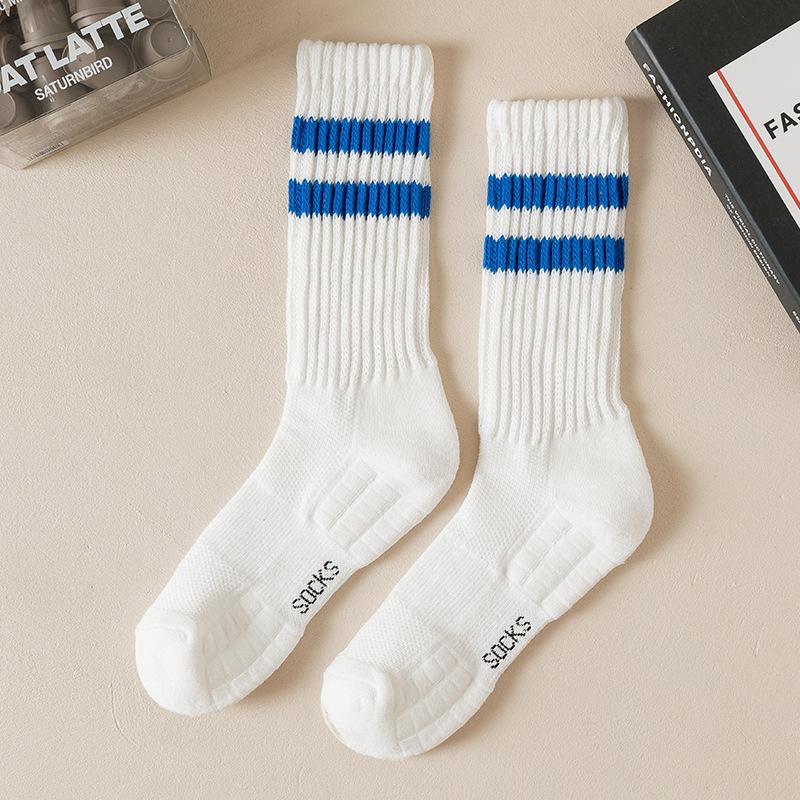 

Мужские весенне-осенние спортивные полосатые толстые резинки для волос, нескользящие носки-гольфы в рубчик 1 pair синий/белый
