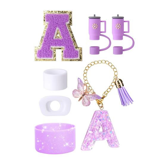 7Pcs Cup Accessories Set for 30/40oz Tumbler Silicone Straw Lid Spill-Proof Stoppers Handle Charm Initials Sticker Durable Personalized Mug