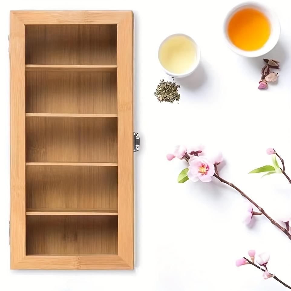 Bamboo Tea Storage Box 5 Compartments with Acrylic Window Flip Top Lid Airtight Container for Tea Bags Organizer, Chinese Tea Accessories