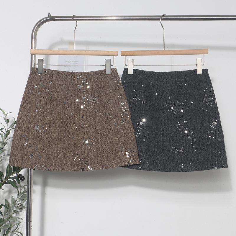 2025 Winter Beaded Sequin High-Waist A-line Skirt - Slim Fit, Anti-Exposure, Hip-Hugging Design