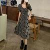 Blumenkleid mit quadratischem Ausschnitt Damen Frühling Sommer 2025 Neu Französisches Retro-Design Netzstoff-Einsatz Midilänge Rock