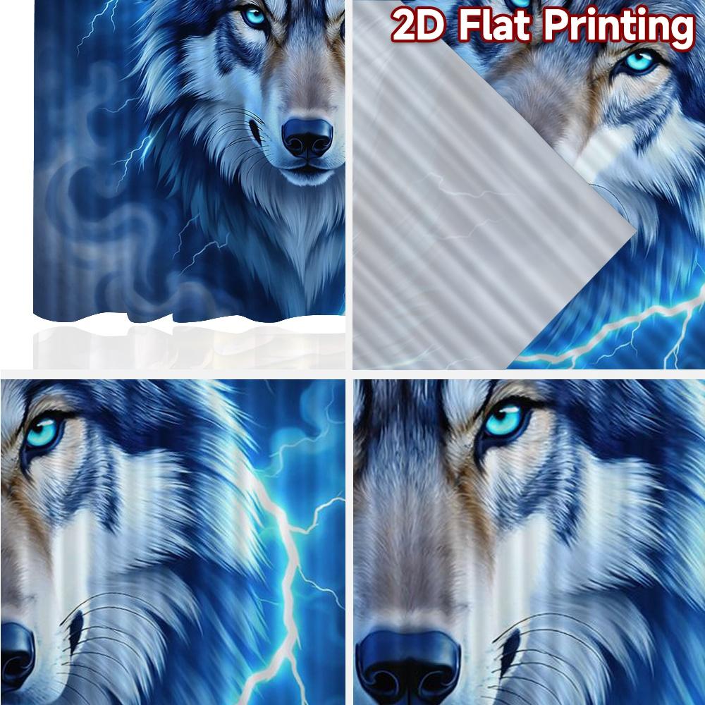 2D FLAT PRINTING 2pcs Curtains (Without Rod) Wolf with Electric Aura Popular Pattern Curtains Polyester Curtains Valentine's Day
