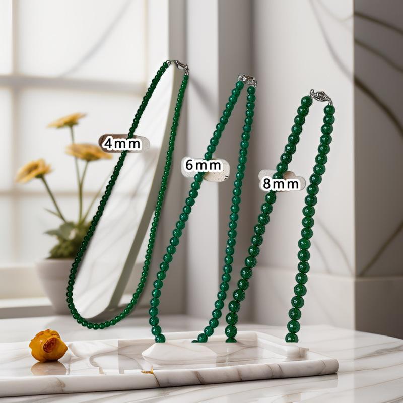 

Natural green agate chalcedony beaded necklace for women, jadeite beads, new Chinese-style collarbone neck accessory 4mm Green chalcedony neck