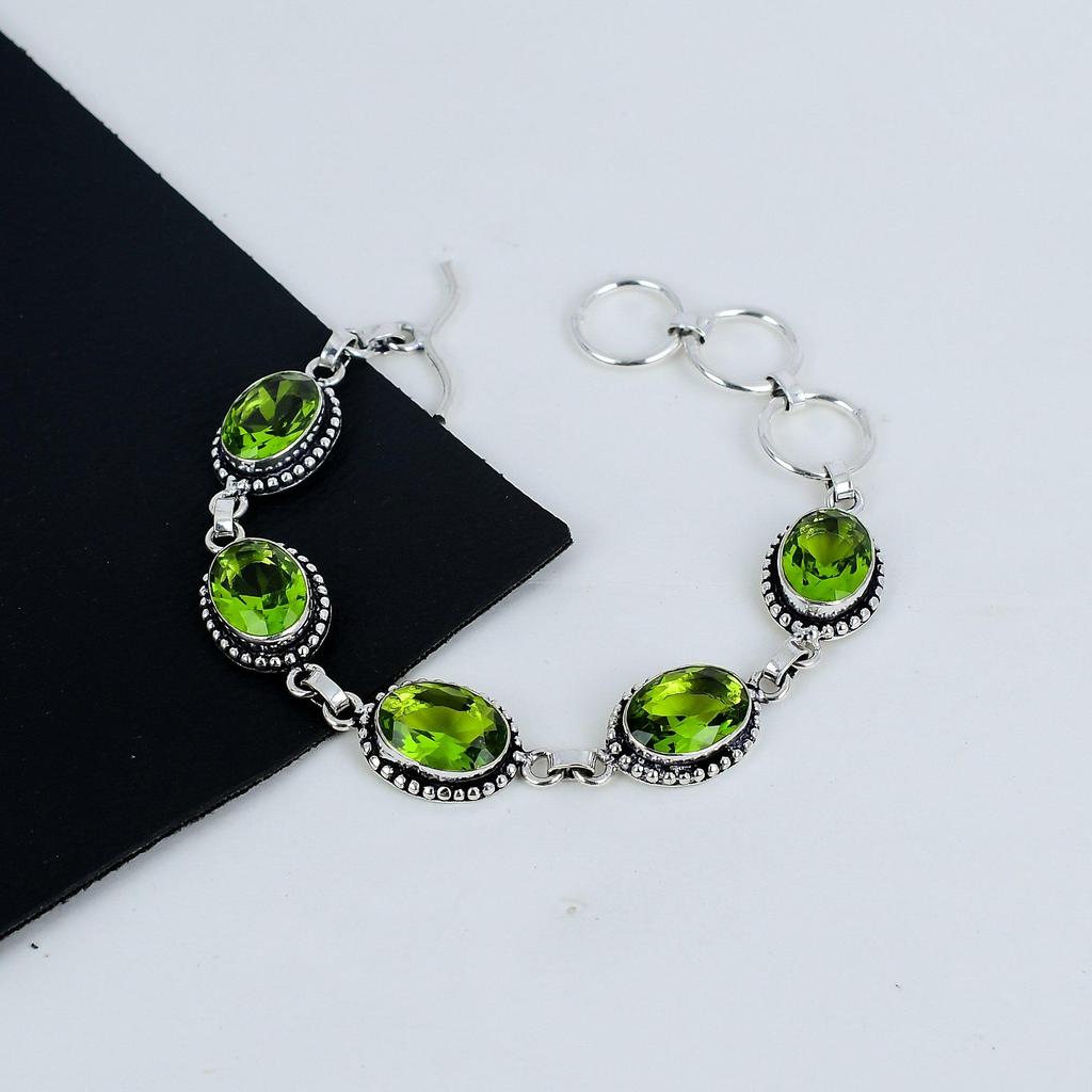 Fantastiskt Peridot Ädelsten Handgjort 925 Sterlingsilver Armband, Peridot Armband Till Fru , Unisex Armband Jubileumsgåva