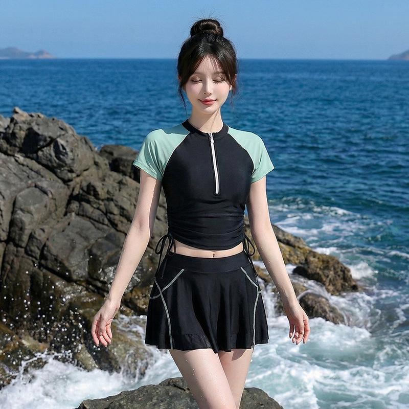 1011 New Sports Swimsuit Women's Split Style, Conservative Tummy Covering, Slimming Skirt High-Waisted Girls' Vacation Hot Springs