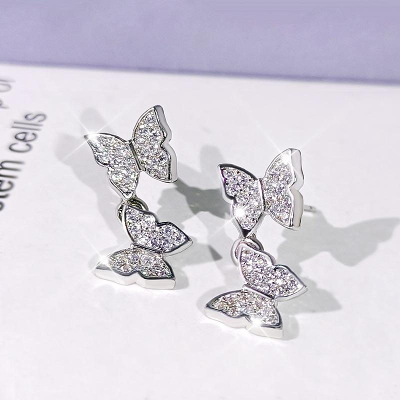 Fashion Korean Version Short Four Butterfly Necklace with Diamond Chain Fashion Sweet Style Three-piece Set of Accessories