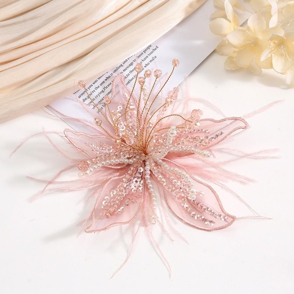 Vintage Sequin Lace Feather Hair Clip Mesh Beads Flower Hairpin Headwear Edge Clip Bridal Wedding Headwear Girl/Women