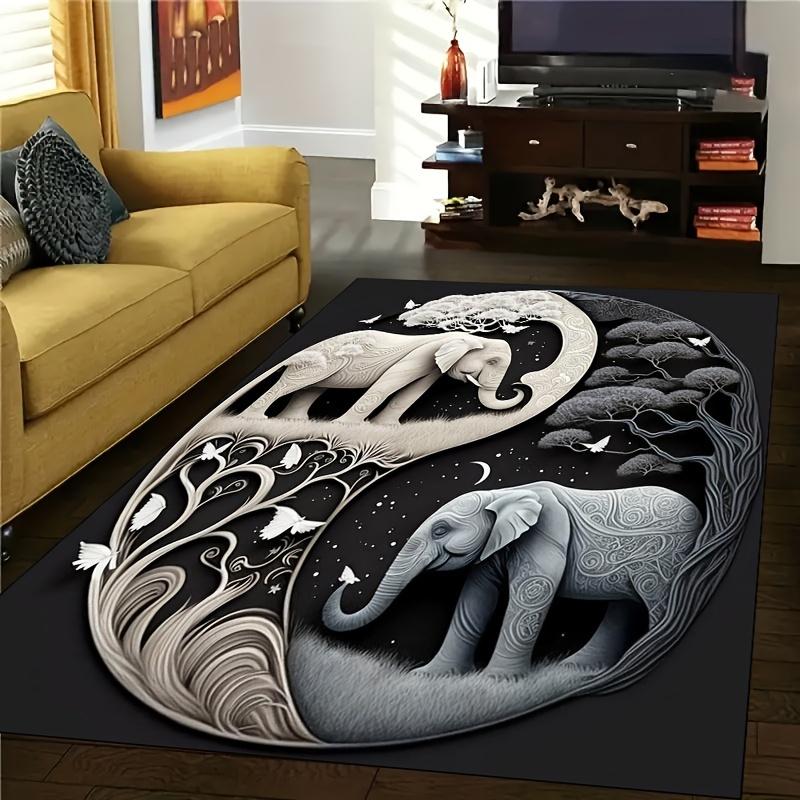 1pc Non-Slip Elephant Print Carpet Machine Suitable for Living Room Mat Bedroom Nursery Outdoor Yard MatHome Farm Decoration Rug