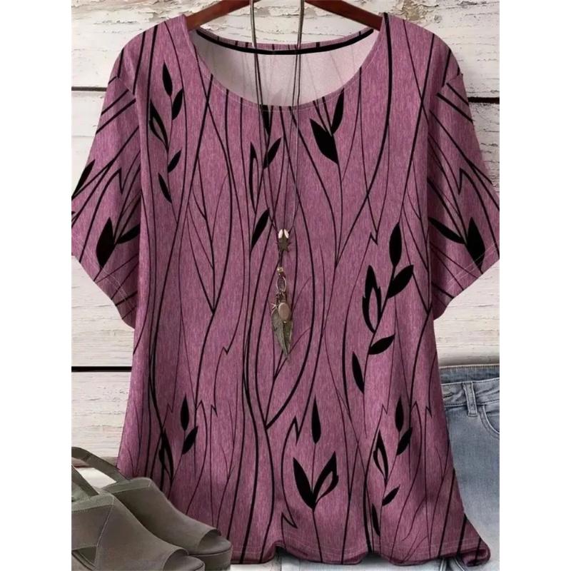 Comfortable Tee Crew Neck Short Sleeve Fashion Women's Simple Short Sleeve Crew Neck T-Shirt 3D Simple Color Printing Tops