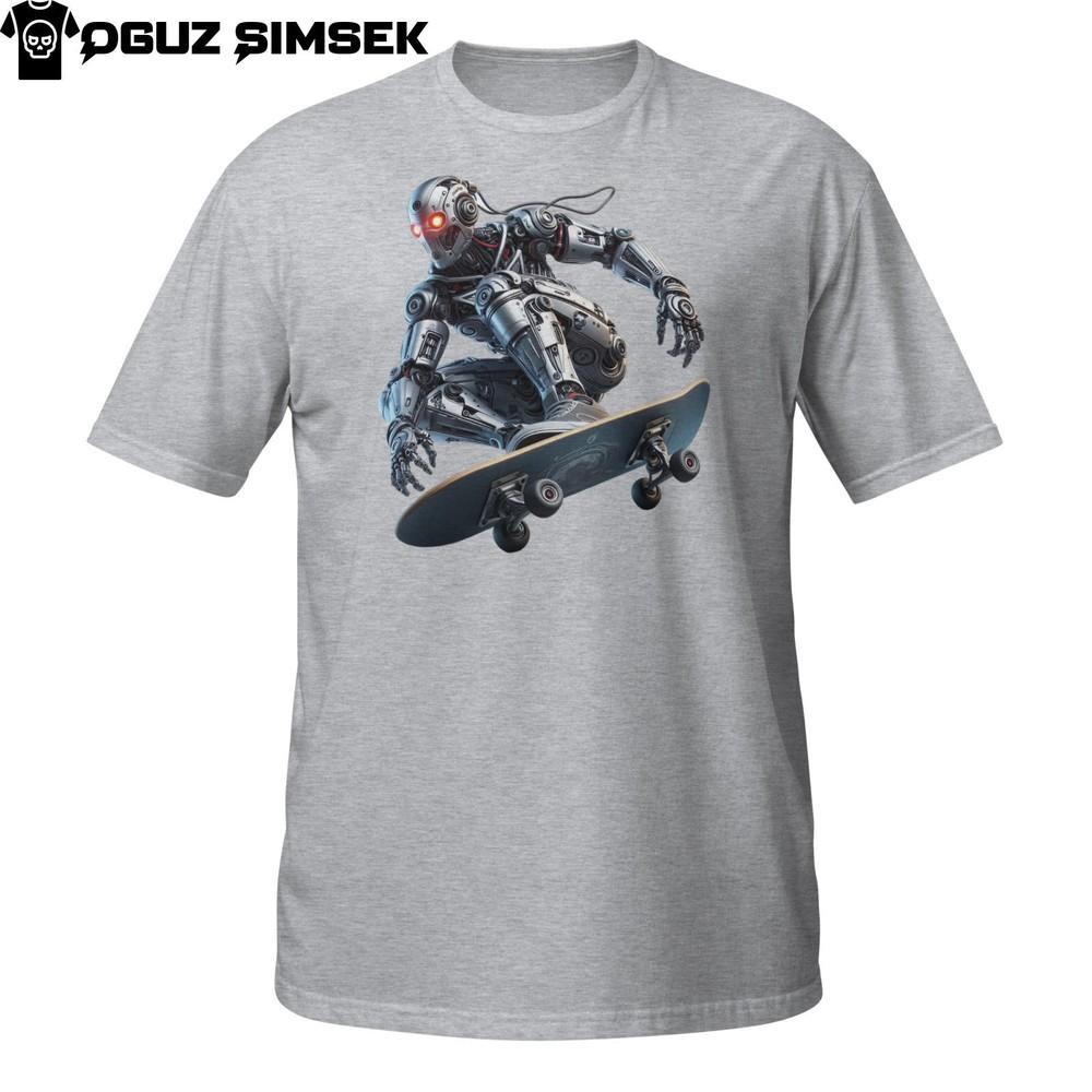 

Unisex Short-Sleeve Robot Skateboarder Graphic T-Shirt | Urban Streetwear Tee M