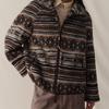 GREEN BELT Women's Retro Fair Isle Coffee-Colored Warm Coat