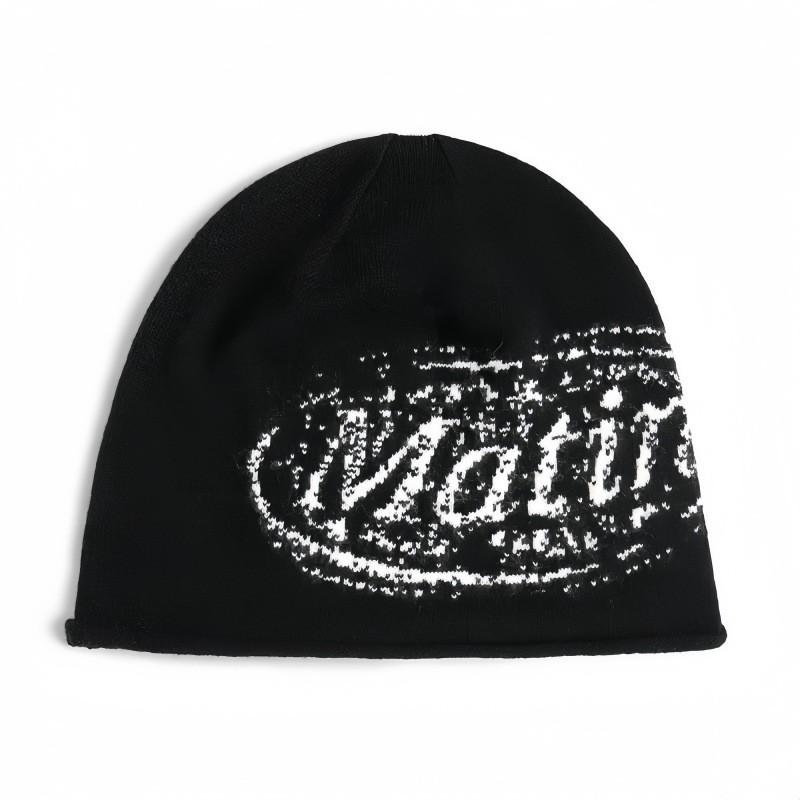 Matin Kim Letter Knit Beanie Hat Unisex Streetwear Winter Cap Men Women Trendy Korean Fashion Cold Weather Accessory