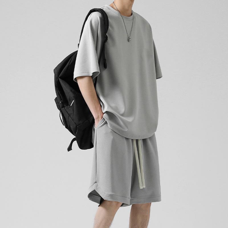 Plus Size 8XL Summer Sports Set: Lightweight Short Sleeve Shirt & Shorts for Men