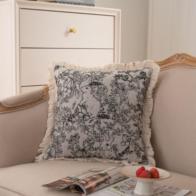 American Style Floral Jacquard Throw Pillow Cover With Tassel Trim Sofa Chair Bed Car Decor 45x45cm 60x60cm