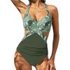 New One-piece Swimsuit Multi-color Printing Splicing One-piece Cross Swimsuit Hollow Sexy Leaking Back Swimsuit