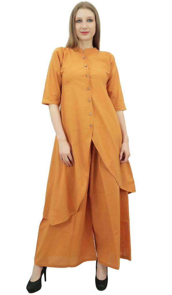 Phagun Asymmetrical Kurta Kurti Solid Beige Indian Clothing With Palazzo