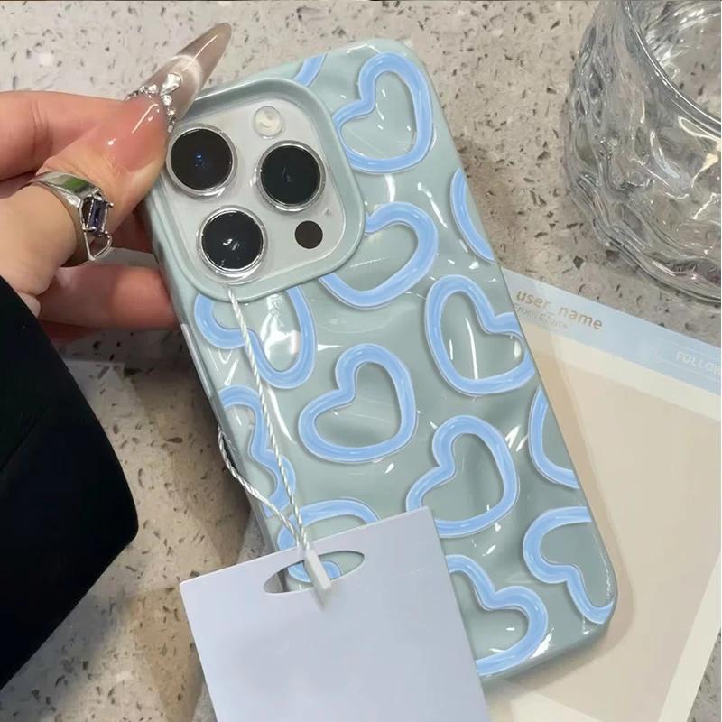 Cute Oil Painting Love Heart Pattern Wave Texture Phone Case For iPhone 17 Air 17 16 15 14 13 12 11 Pro Max 16 Pro 15 14 Cover