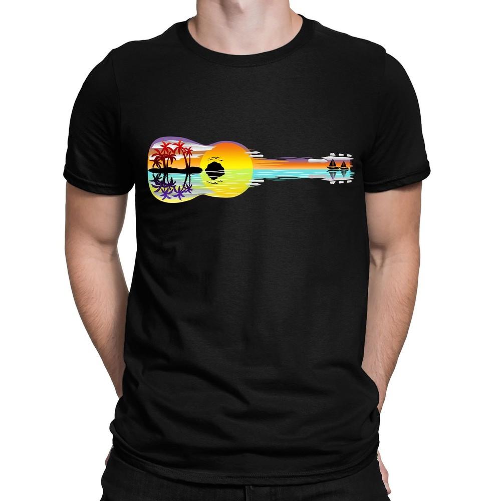 26 Tropical Sunset Guitar Landscape Summer Beach Vibes T-Shirt - Mens Womens an Unisex T-Shirt XXXXL