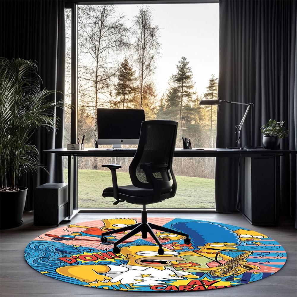 THE SIMPSONS Printed Round Rug Carpet Chair Rug Area Rug Entryway Doormats,for Office Chair Living Room Bedroom Kitchen Room.
