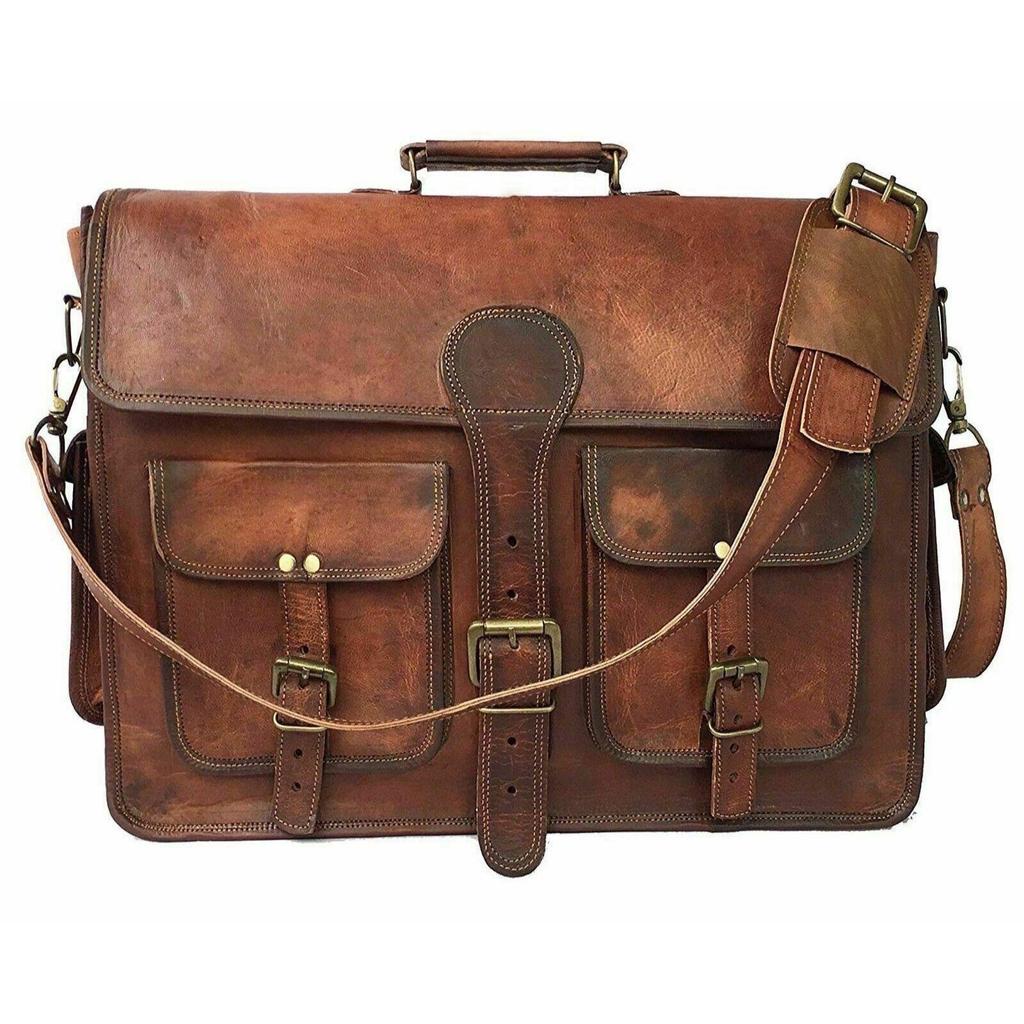 {Pakke med 5} Vintage Ekte Skinn Skulderveske Messenger Laptop-dokumentmappe for Menn