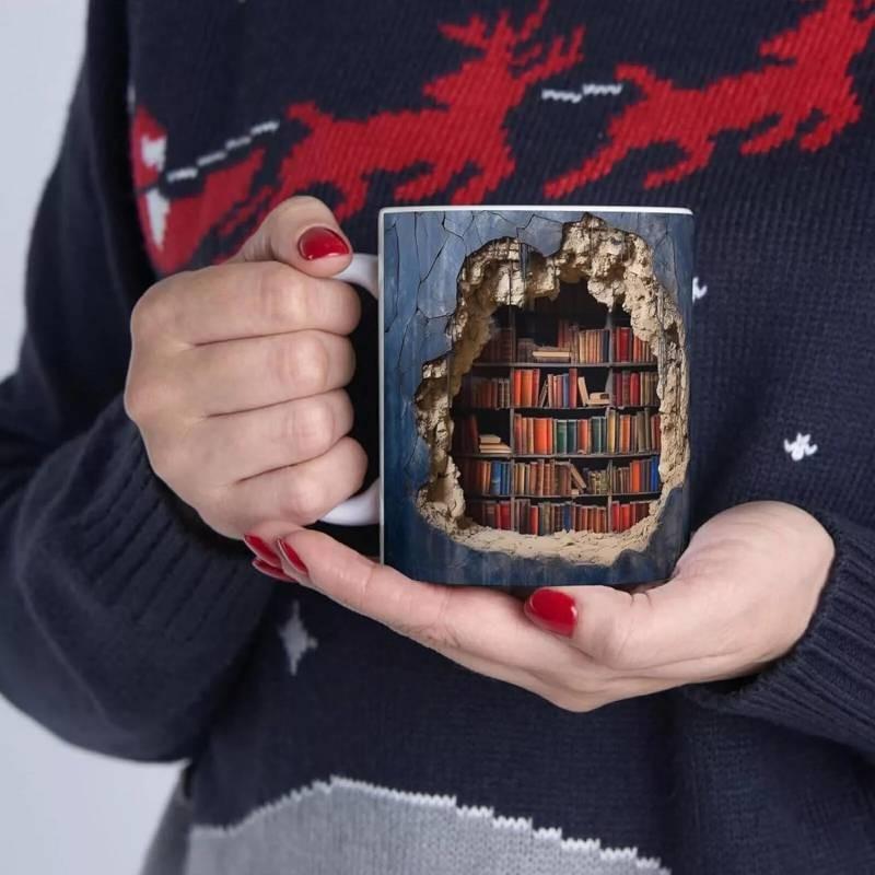Library 3d Bookshelf Pattern Mug Old Book Water Cup Drinking Ceramic Cups Gift