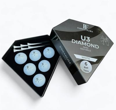 FAIRWAY FLORA Golfball U3 DIAMOND Serie, 6 Bälle, 6 Bambus-Tees, 3-teilige weiche Urethan-Hülle, perfekt als Geschenk, FBA-kompatibel + Set, [Artikel]