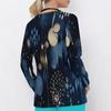 Women Plus Size Dark Blue Printed Nurse Scrub Top V Neck Long Sleeve With Pockets