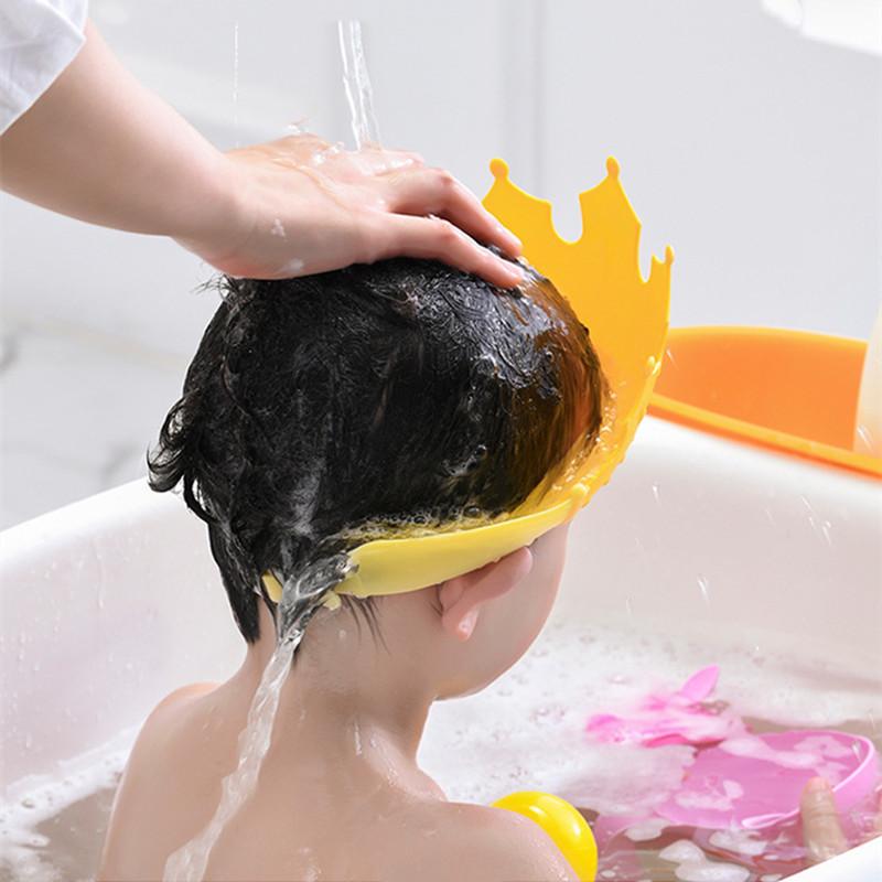 Children Waterproof Shampoo Cap Crown Baby Shower Cap Adjustable Size Cartoon Bath Visor Infant Hair Shield Ear Protection