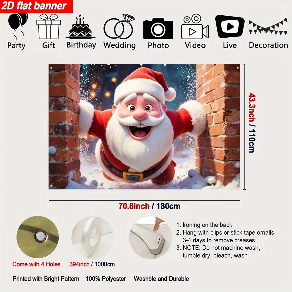1 item 2D flat background fabric a flying Santa Claus a strong sense of impact a festive bannerZL