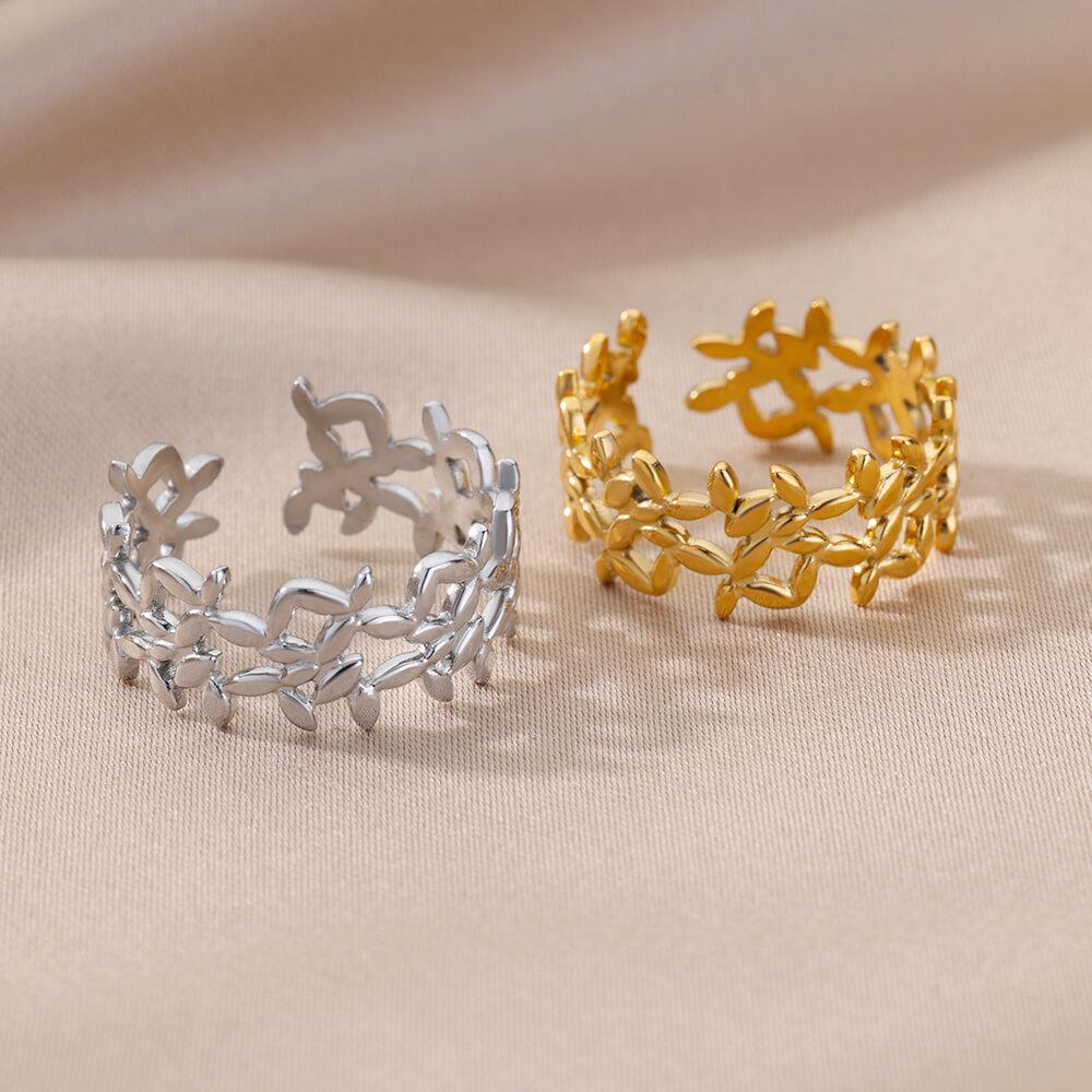 18k Gold Plated Men's Adjustable Geometric Stainless Steel Ring - Korean Style