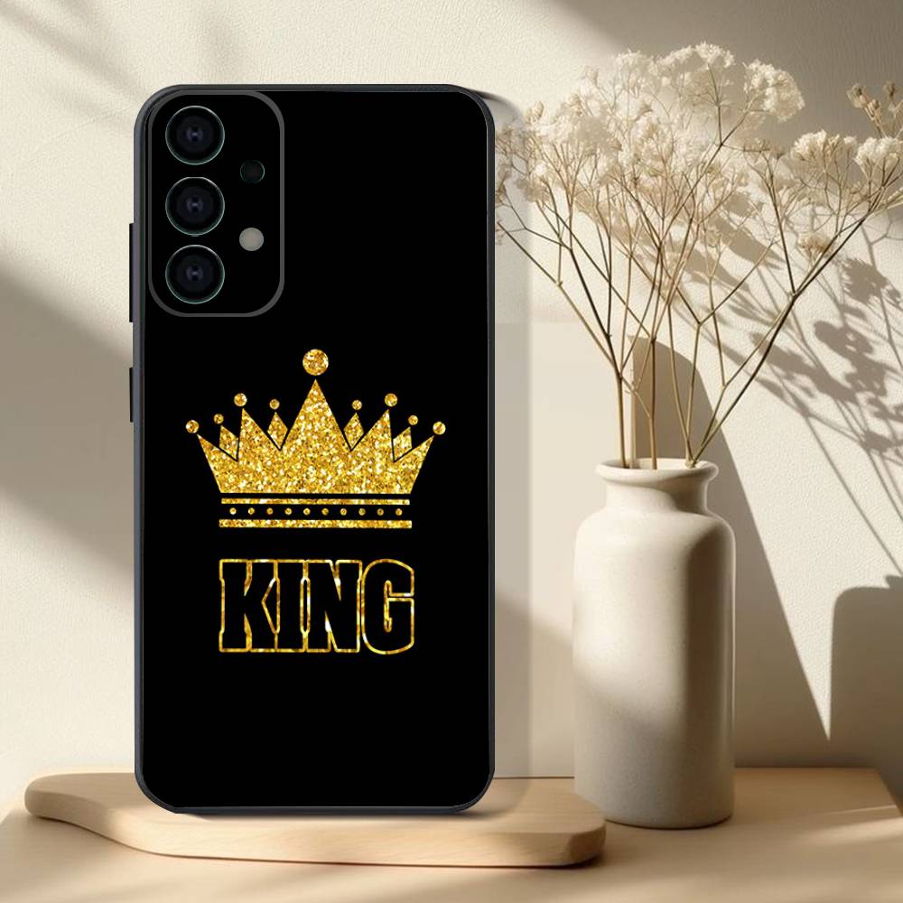 KING Queen Crown Letter Phone Case For Samsung S 25,24,23,22,30,21,10,9,Ultra,Plus,Lite,FE,4,5G Black Soft Case SamsungS9
