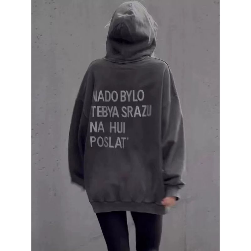 Fashion Style New Arrival Rhinestone Letter Hooded Sweatshirt Loose Tops Diamond Studded Hooded Top