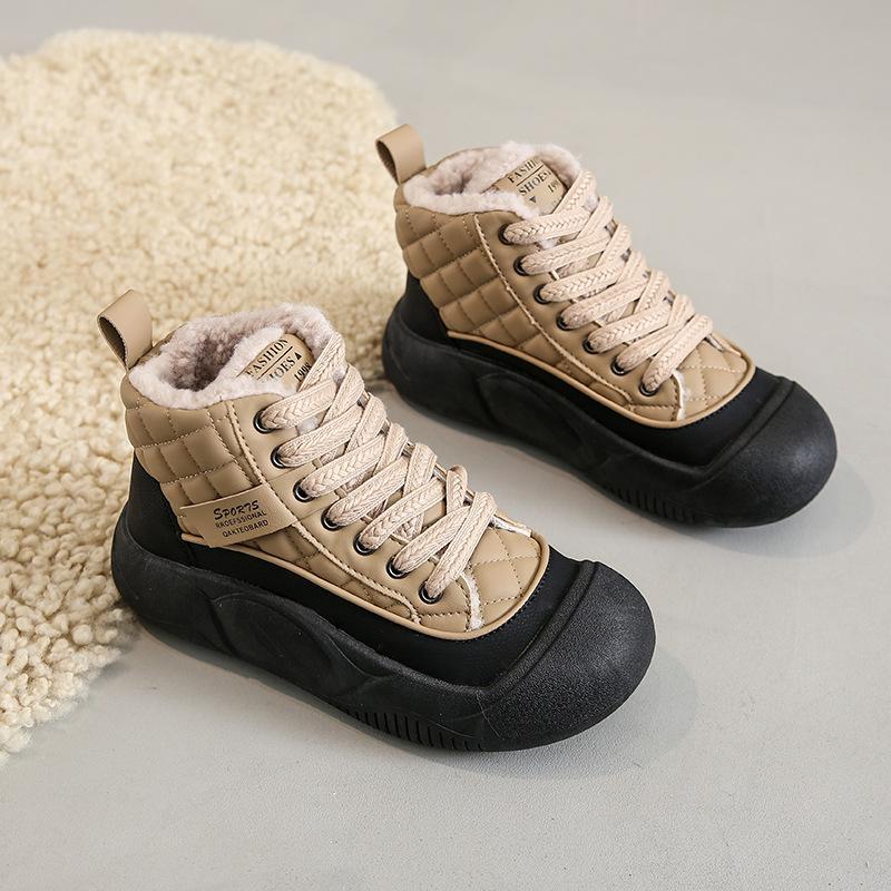 High-top shoes women's 2025 winter new velvet cotton shoes versatile student trendy shoes women's platform casual shoes E06