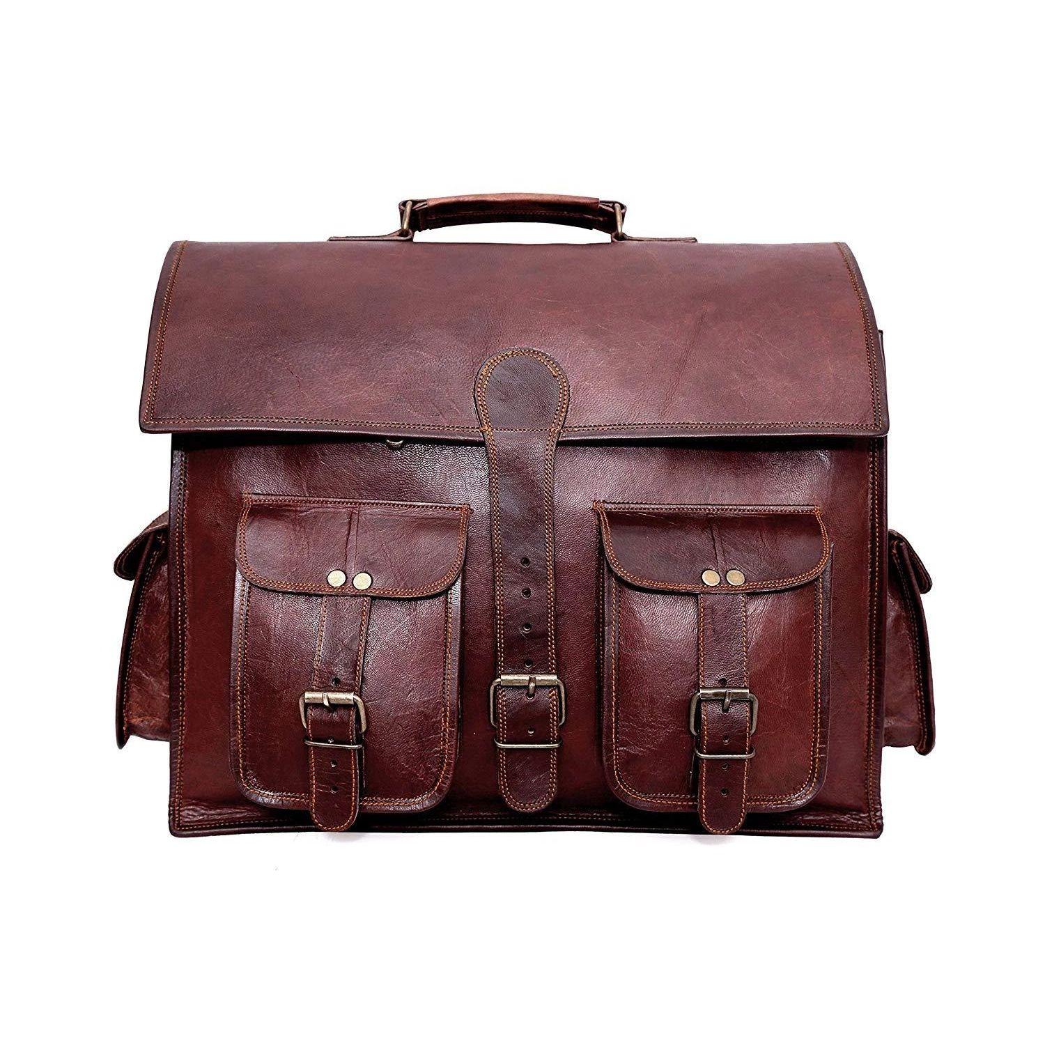 

Мужской винтажный портфель-сатчел из качественной кожи, сумка-мессенджер на плечо для ноутбука 16 x 12 x 5 in