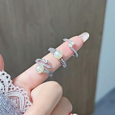 Niche Design Double-Headed Zircon Bead Ring Light Luxury High-End Open Index Finger Ring Fashion Jewelry