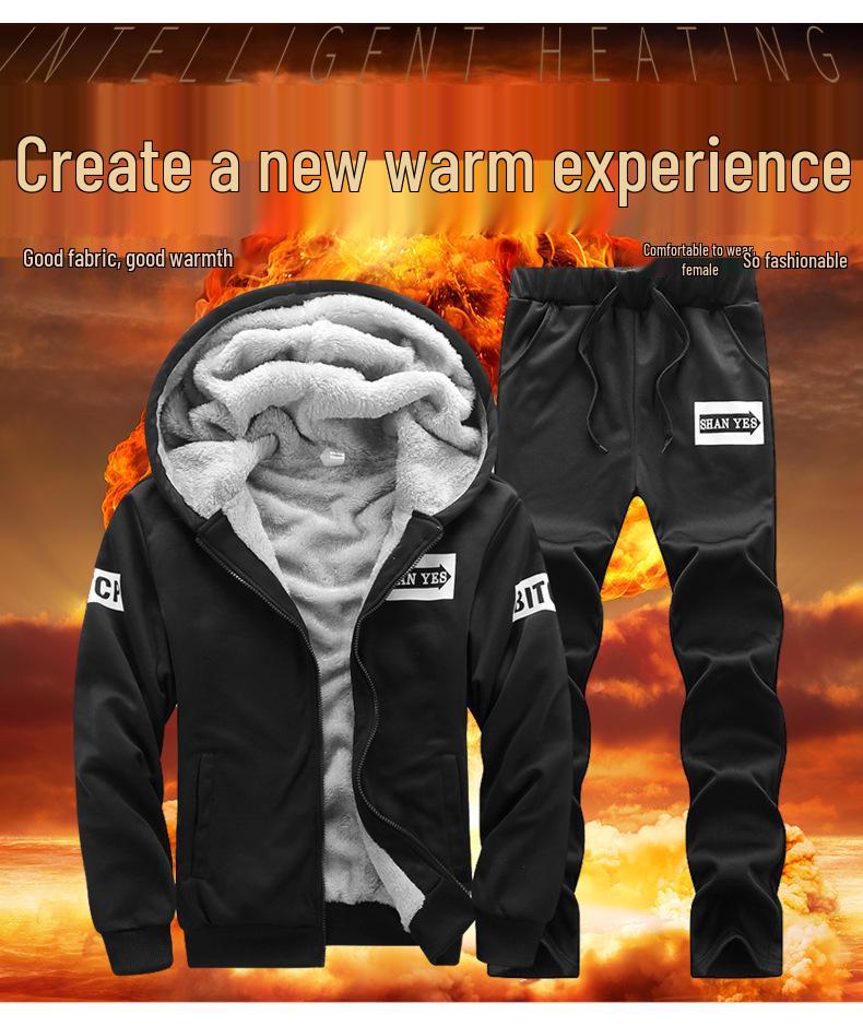 Men's Fleece-Lined Sporty Casual Two-Piece Suit for Autumn/Winter 2025