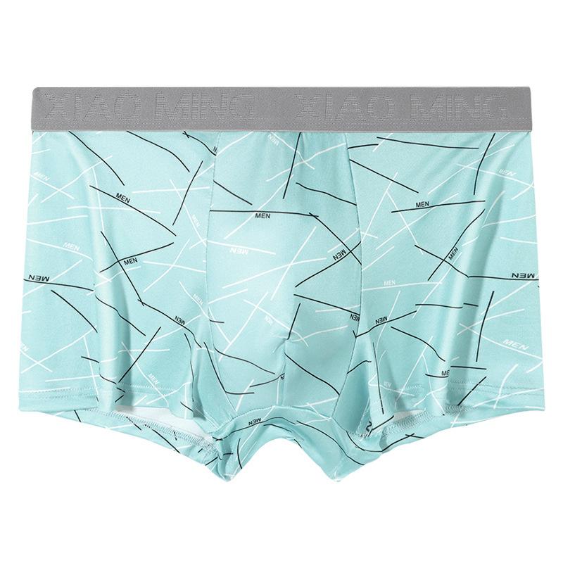 4pcs Men's Underwear Men's Mid Waist Printed Breathable Flat Leg Pants Contrasting Color Square Leg Pants Boxer Brief