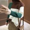 Pulover Tricotat pentru Femei Toamnă Iarnă Cald Gât Înalt Tricotaj Pulover Color Block Larg Casual Navetist