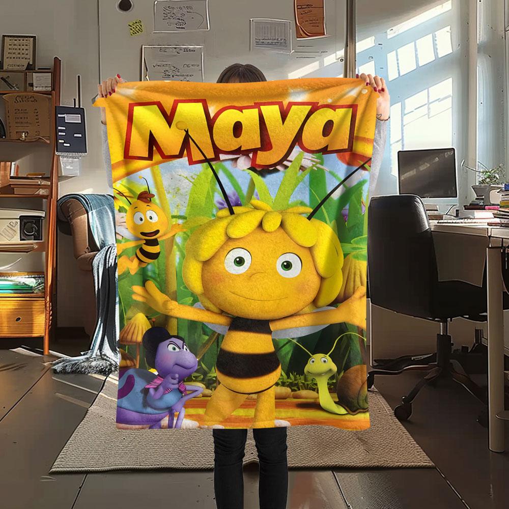 1PC La Abeja Maya Patterned Flannel Blanket Suitable For All Seasons for Home Decor Warmth and Comfort Gifts Holiday Present