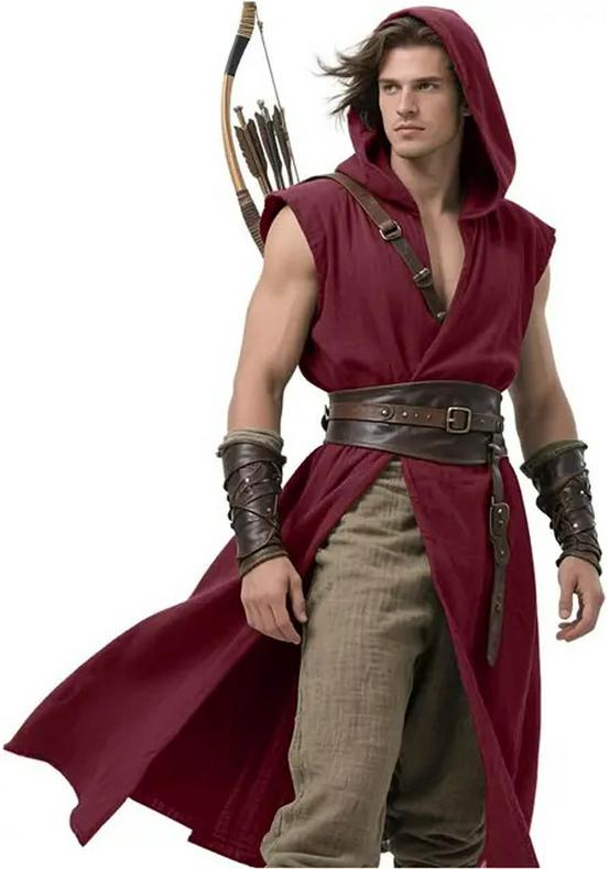 Men s Medieval Hooded Cloak & Sleeveless Viking Tabard Costume XXL