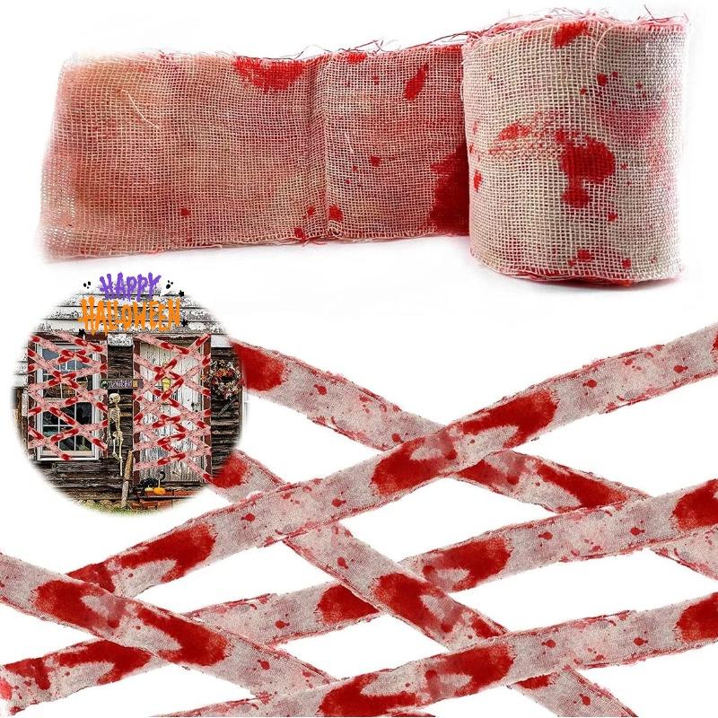 Cloth Halloween Blood Strip Horror Scene Decorative Props Quarantine Gauze Tape